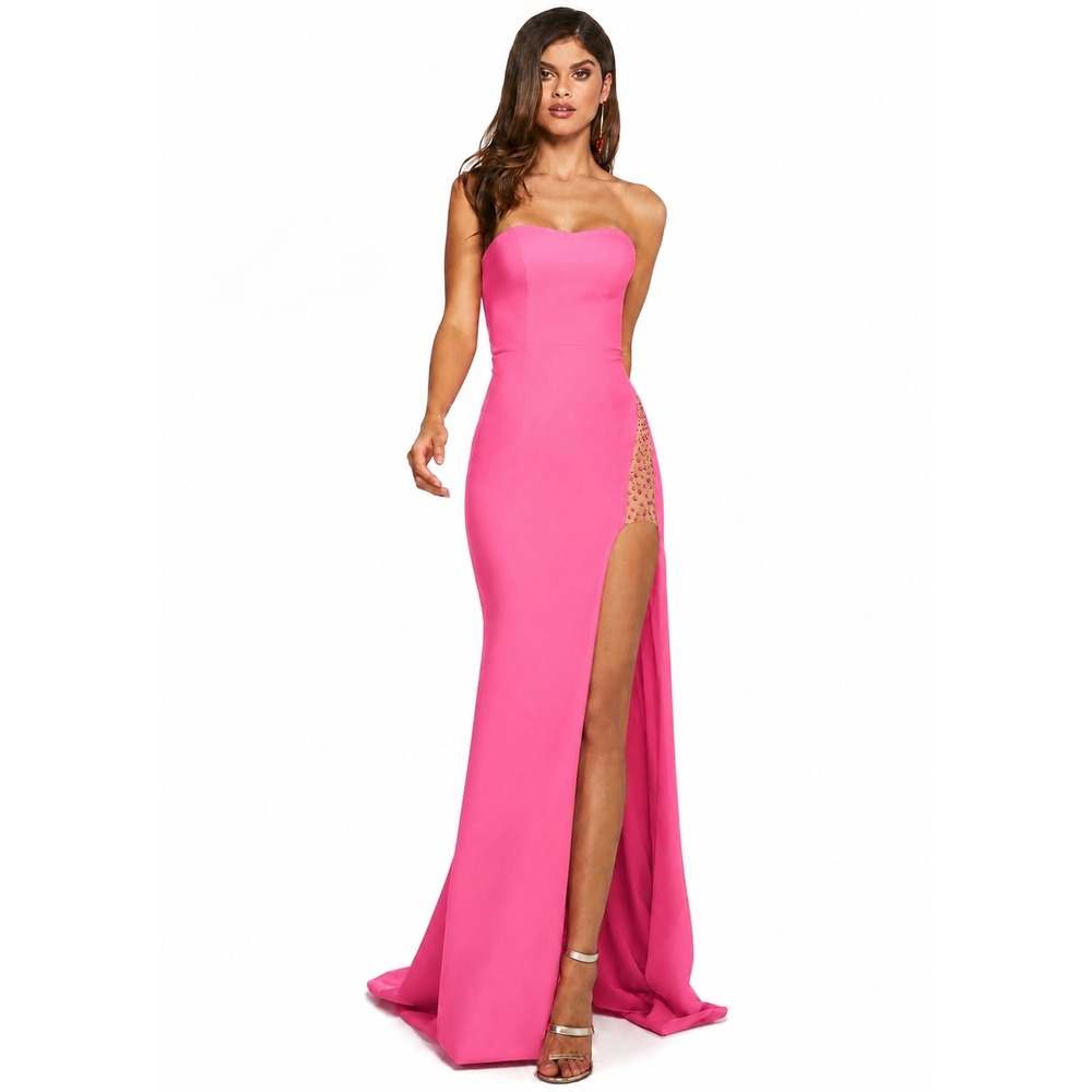 Sherri Hill 52987 Candy Pink Strapless High Slit Gown Dress Size 12 NWT